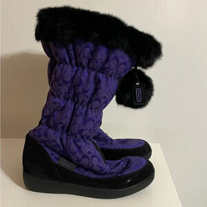 COACH Theona Women’s Size 6.5 Purple Snow Insulated Boots Rabbit Fur Trim